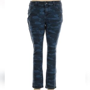 G.I.L.I. High Rise Skinny Leg Camouflage Legging Jegging, 14, Blue & Black